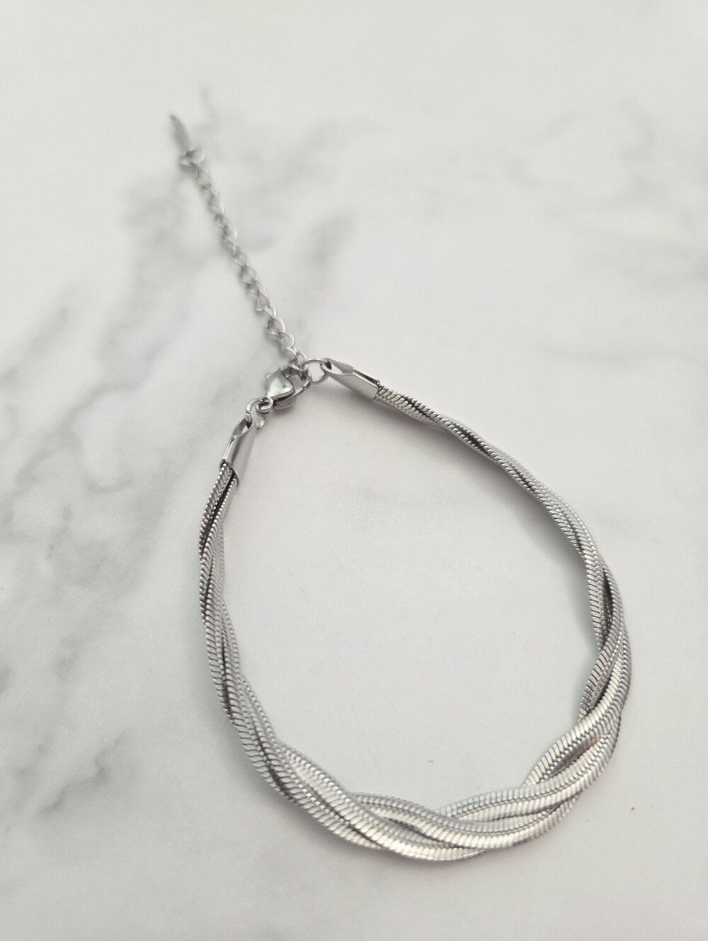 ​Silver Braided Herringbone Snake Chain Multistrand Bracelet - Picture 3 of 12